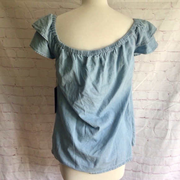 Cavalini Denim Collection Blue Ruffled Sleeve Blouse - Size Large - Picture 4 of 10